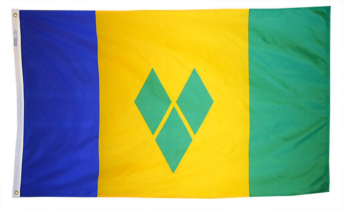 St. Vincent/Grenadines Flag 2x3 ft. Nylon SolarGuard Nyl-Glo 100% Made in USA to Official United Nations Design Specifications.