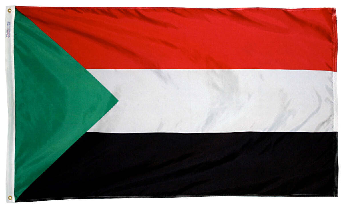 Sudan Flag 3x5 ft. Nylon SolarGuard Nyl-Glo 100% Made in USA to Official United Nations Design Specifications.
