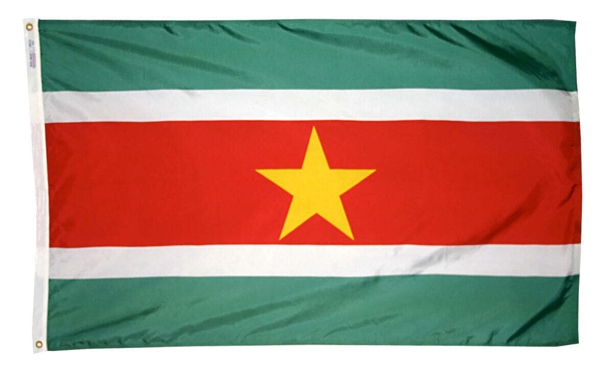 Suriname Flag 4x6 ft. Nylon SolarGuard Nyl-Glo 100% Made in USA to Official United Nations Design Specifications.
