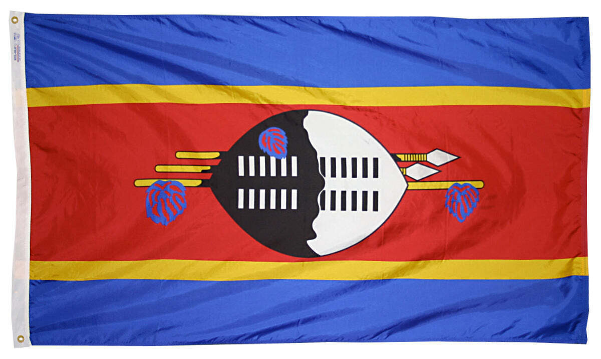 Swaziland Flag 4x6 ft. Nylon SolarGuard Nyl-Glo 100% Made in USA to Official United Nations Design Specifications.
