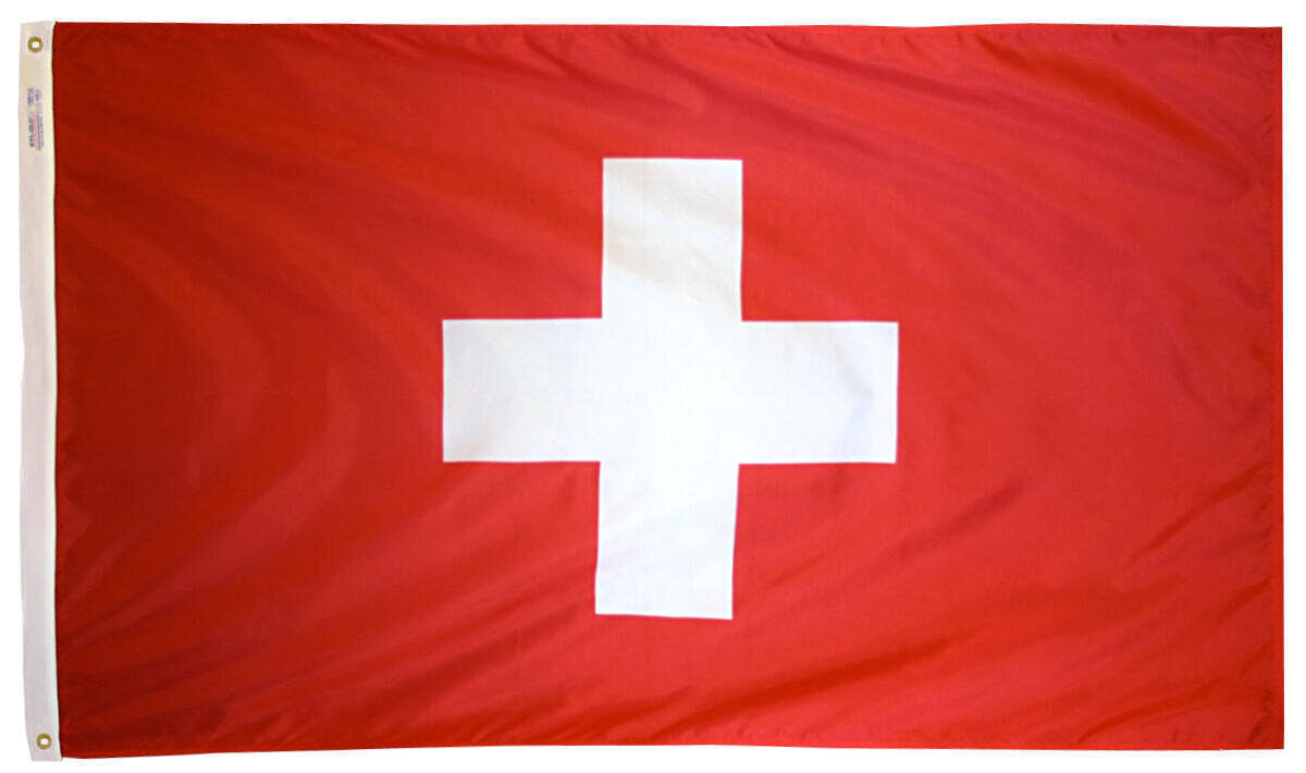 Switzerland Flag 2x3 ft. Nylon SolarGuard Nyl-Glo 100% Made in USA to Official United Nations Design Specifications.