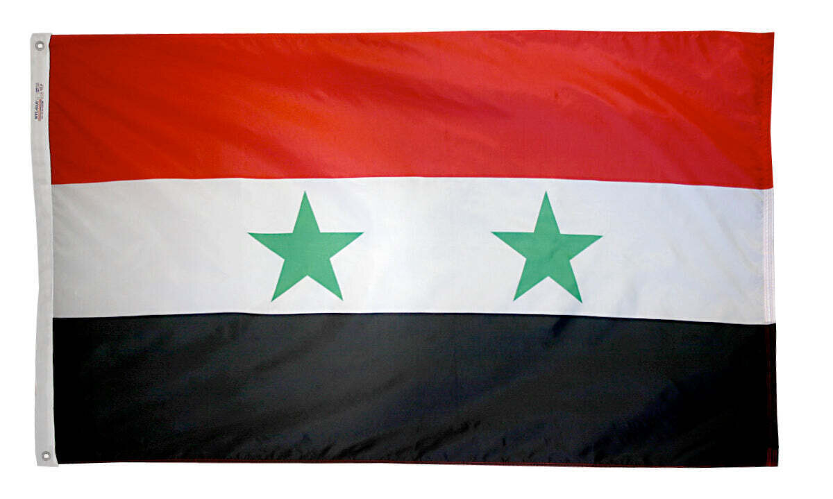 Syria Flag 3x5 ft. Nylon SolarGuard Nyl-Glo 100% Made in USA to Official United Nations Design Specifications.