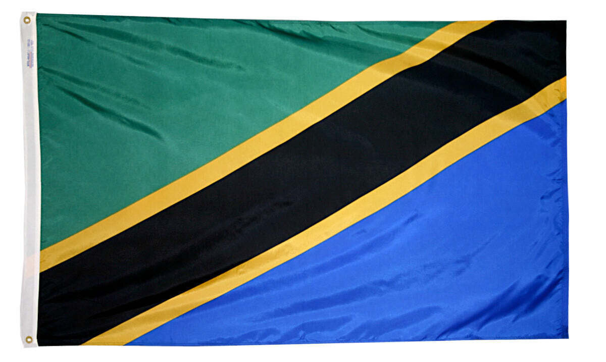 Tanzania Flag 2x3 ft. Nylon SolarGuard Nyl-Glo 100% Made in USA to Official United Nations Design Specifications.