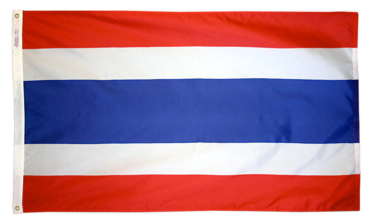 Thailand Flag 5x8 ft. Nylon SolarGuard Nyl-Glo 100% Made in USA to Official United Nations Design Specifications.