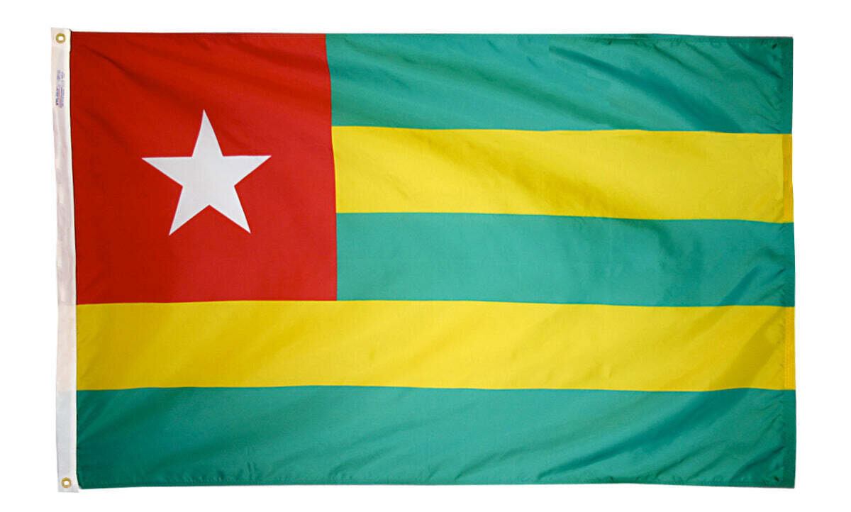 Togo Flag 2x3 ft. Nylon SolarGuard Nyl-Glo 100% Made in USA to Official United Nations Design Specifications.