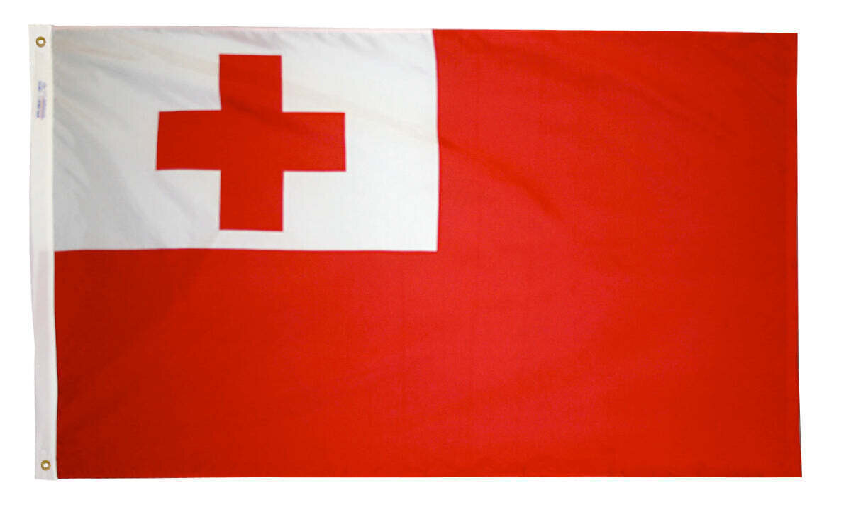 Tonga Flag 2x3 ft. Nylon SolarGuard Nyl-Glo 100% Made in USA to Official United Nations Design Specifications.