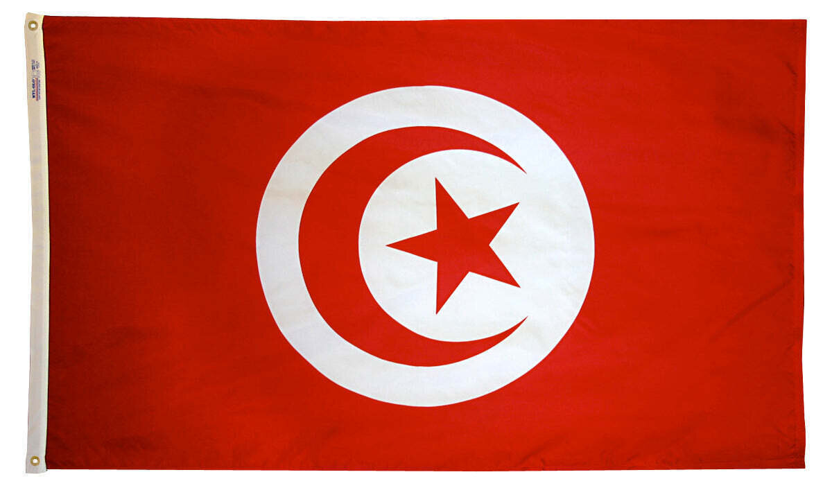 Tunisia Flag 4x6 ft. Nylon SolarGuard Nyl-Glo 100% Made in USA to Official United Nations Design Specifications.