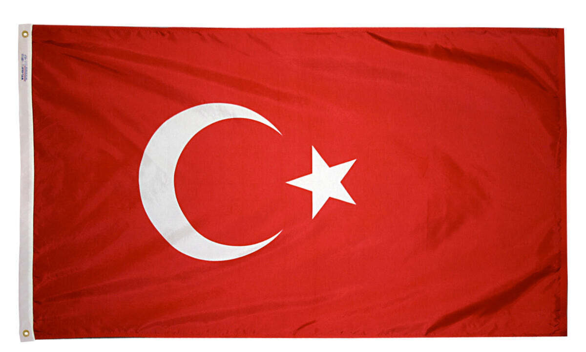 Turkey Flag 3x5 ft. Nylon SolarGuard Nyl-Glo 100% Made in USA to Official United Nations Design Specifications.