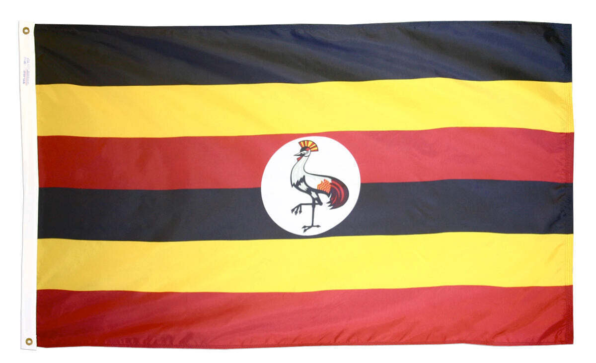 Uganda Flag 4x6 ft. Nylon SolarGuard Nyl-Glo 100% Made in USA to Official United Nations Design Specifications.