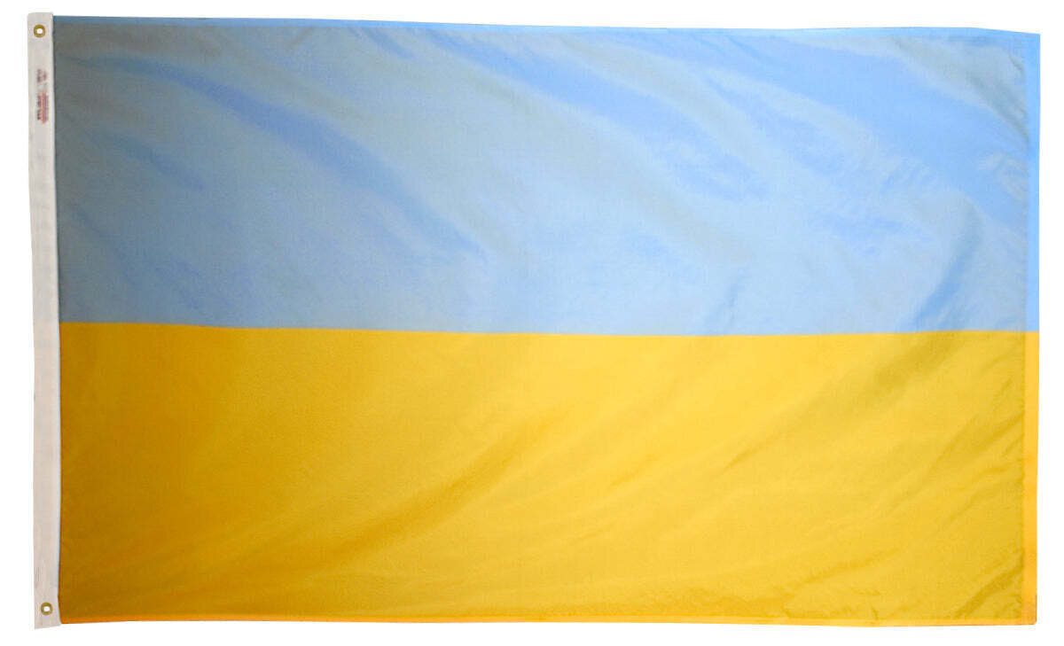 Ukraine Flag 5x8 ft. Nylon SolarGuard Nyl-Glo 100% Made in USA to Official United Nations Design Specifications.