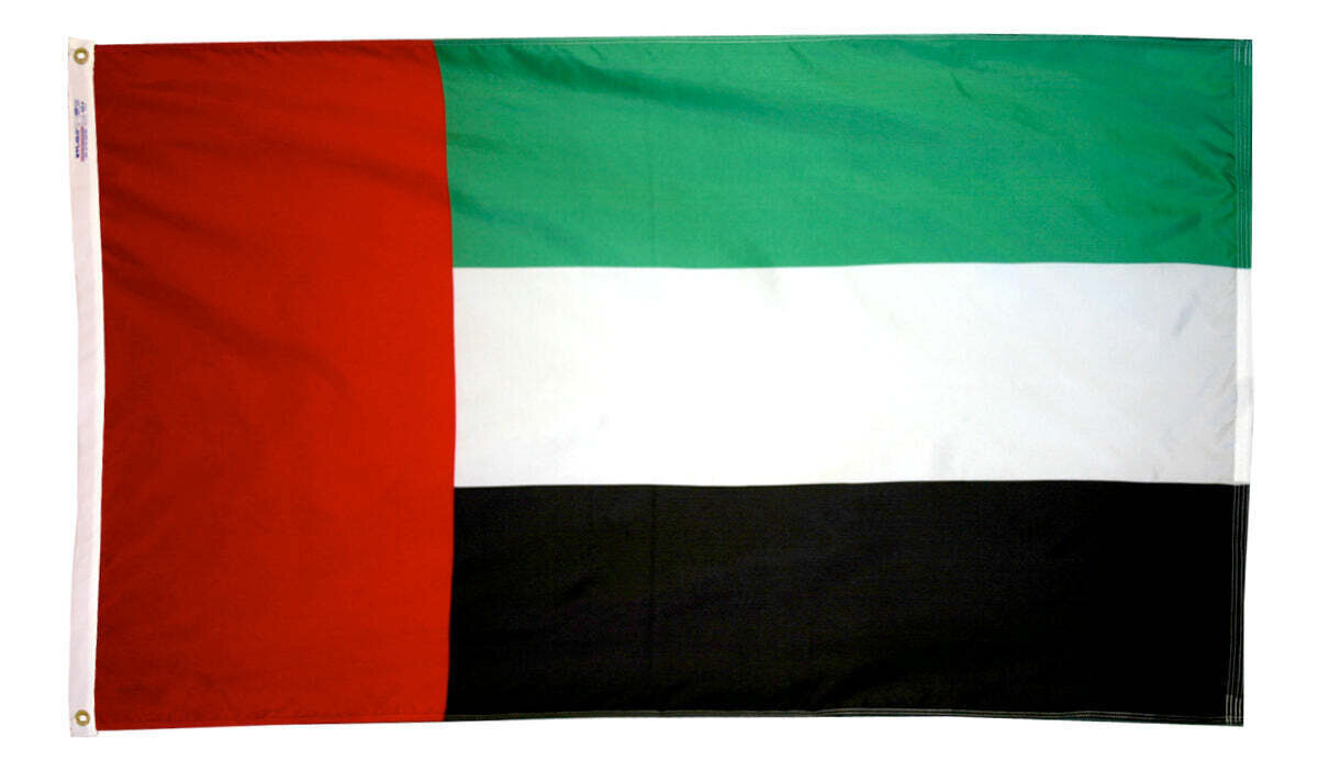 United Arab Emirates Flag 3x5 ft. Nylon SolarGuard Nyl-Glo 100% Made in USA to Official United Nations Design Specifications.