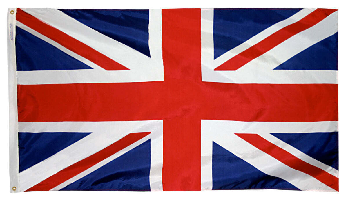 United Kingdom Flag 2x3 ft. Nylon SolarGuard Nyl-Glo 100% Made in USA to Official United Nations Design Specifications.