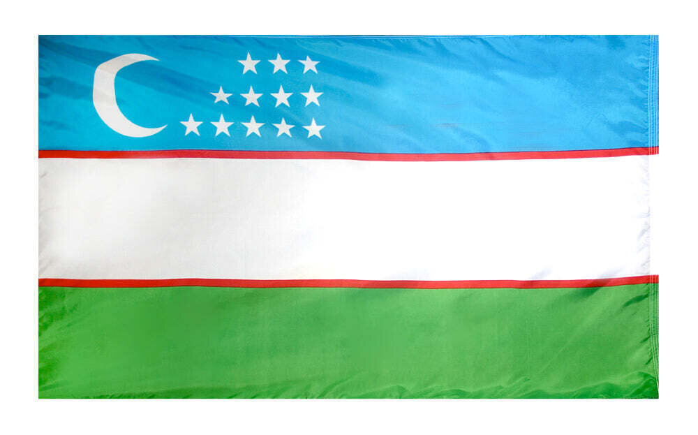 Uzbekistan Flag 4x6 ft. Nylon SolarGuard Nyl-Glo 100% Made in USA to Official United Nations Design Specifications.