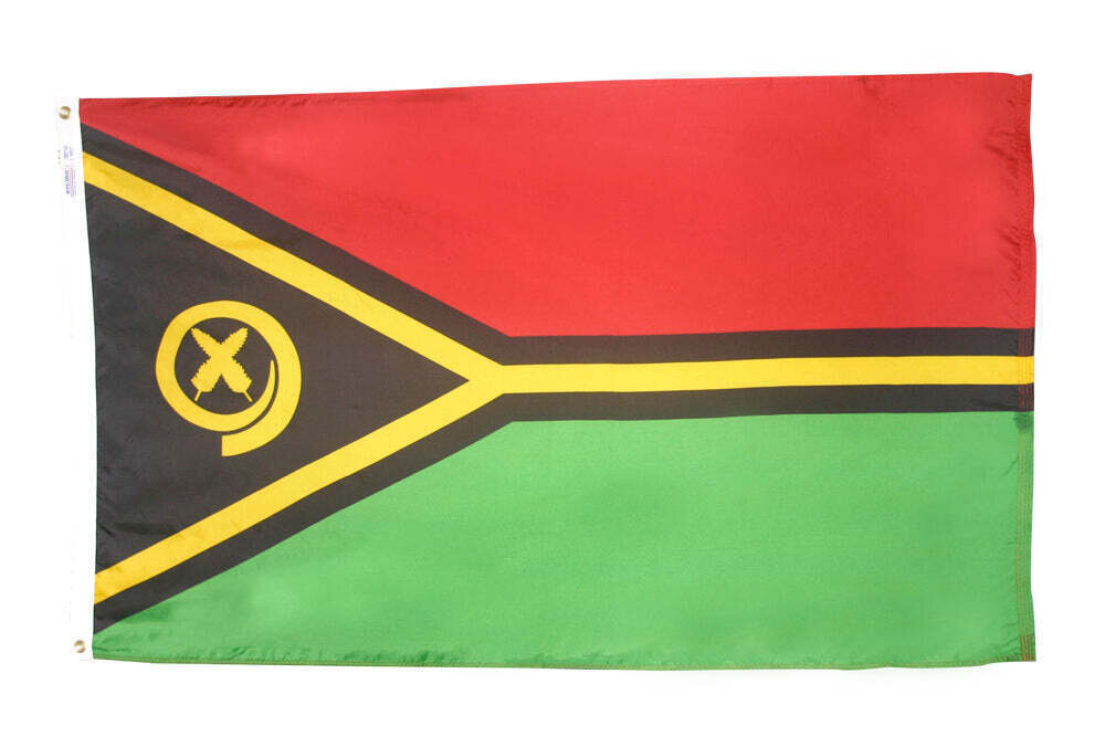 Vanuatu Flag 4x6 ft. Nylon SolarGuard Nyl-Glo 100% Made in USA to Official United Nations Design Specifications.
