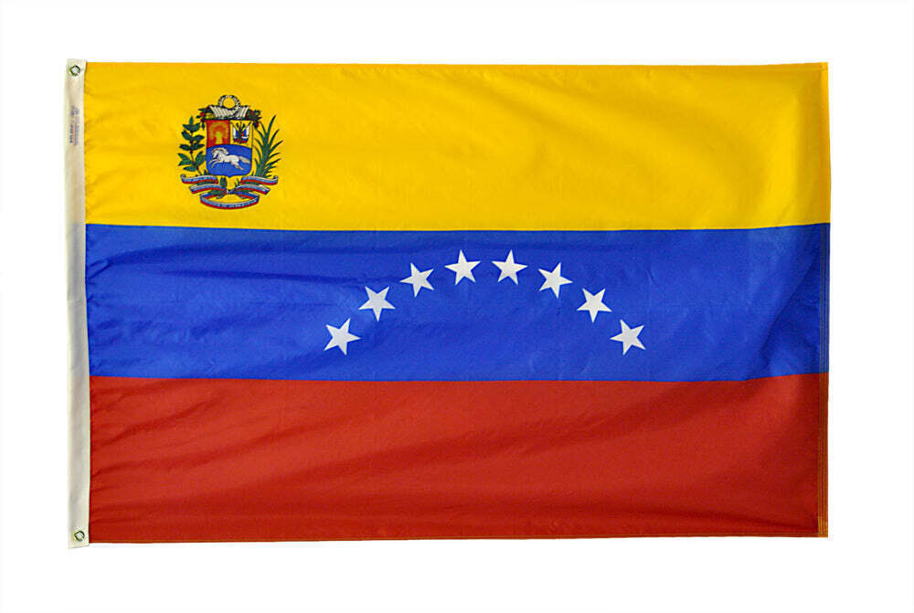 Venezuela Flag 4x6 ft. Nylon SolarGuard Nyl-Glo 100% Made in USA to Official United Nations Design Specifications.