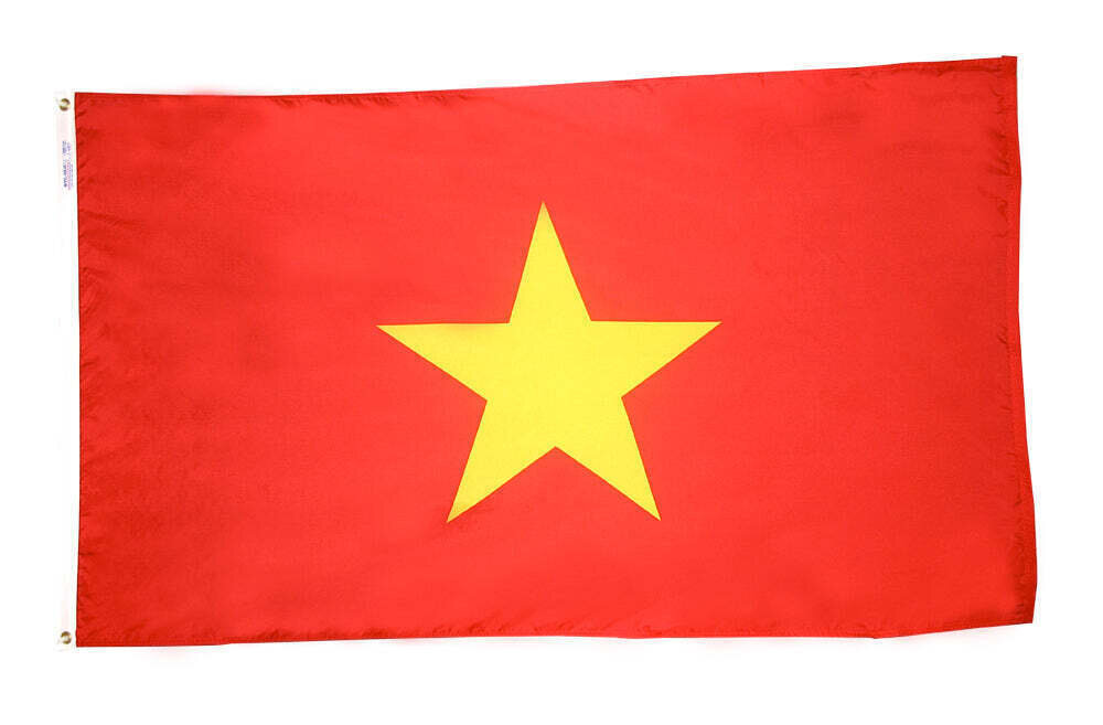 Vietnam Flag 2x3 ft. Nylon SolarGuard Nyl-Glo 100% Made in USA to Official United Nations Design Specifications.