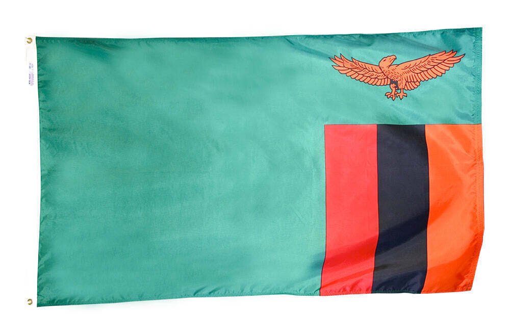 Zambia Flag 3x5 ft. Nylon SolarGuard Nyl-Glo 100% Made in USA to Official United Nations Design Specifications.