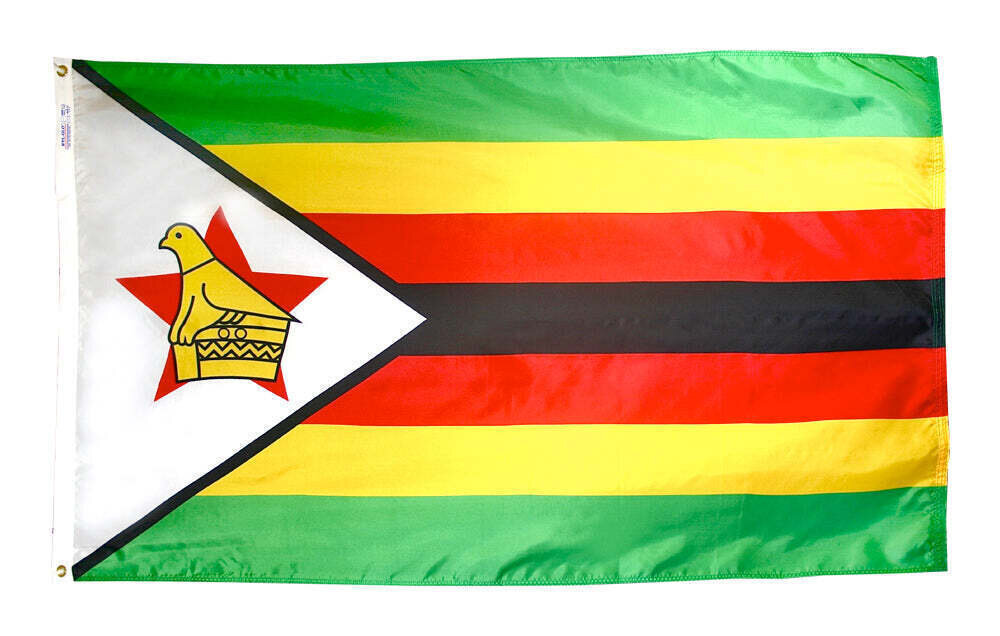 Zimbabwe Flag 4x6 ft. Nylon SolarGuard Nyl-Glo 100% Made in USA to Official United Nations Design Specifications.