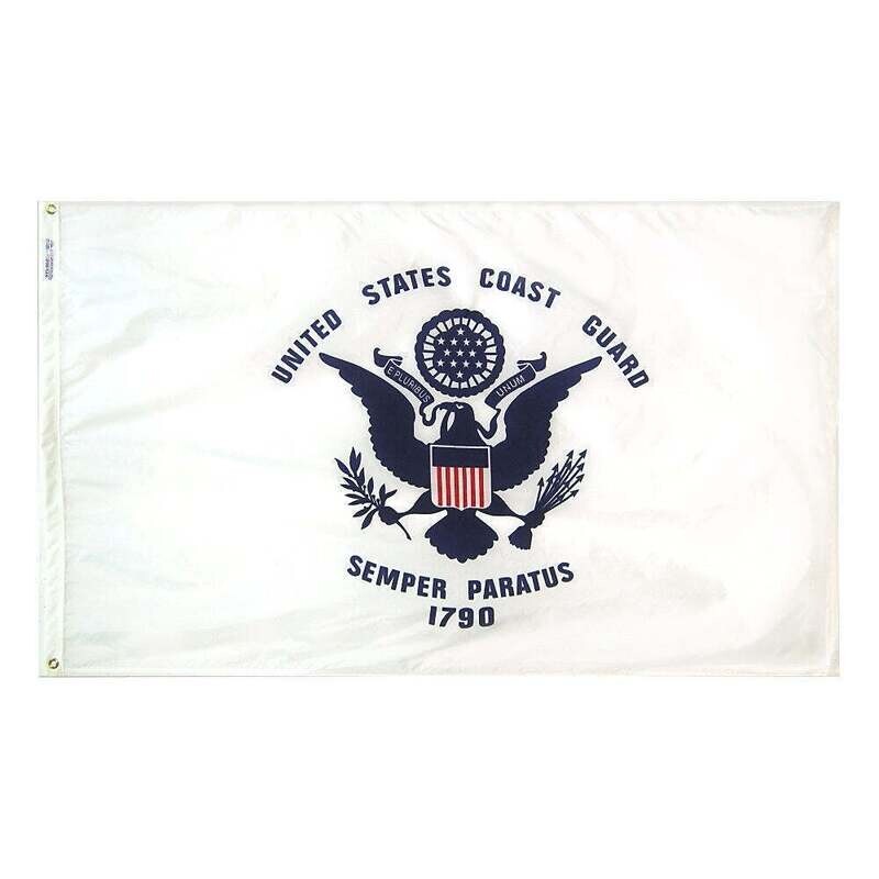 U.S. Coast Guard Military Flag 12x18 in. Nylon SolarGuard Nyl-Glo 100% Made in USA to Official Specifications. Officially Licensed Manufacturer.