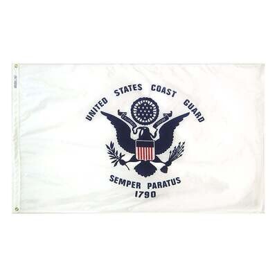 U.S. Coast Guard Military Flag 3x5 ft. Nylon SolarGuard Nyl-Glo 100% Made in USA to Official Specifications. Officially Licensed Manufacturer.