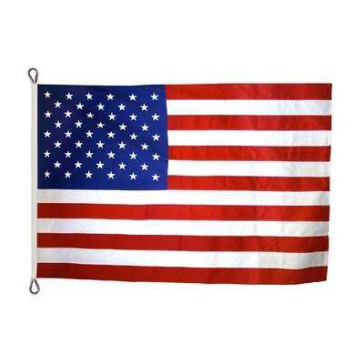 American Flag 20x30 ft. Nylon SolarGuard Nyl-Glo , 100% Made in USA with Sewn Stripes, Appliqued Stars and Roped Heading.