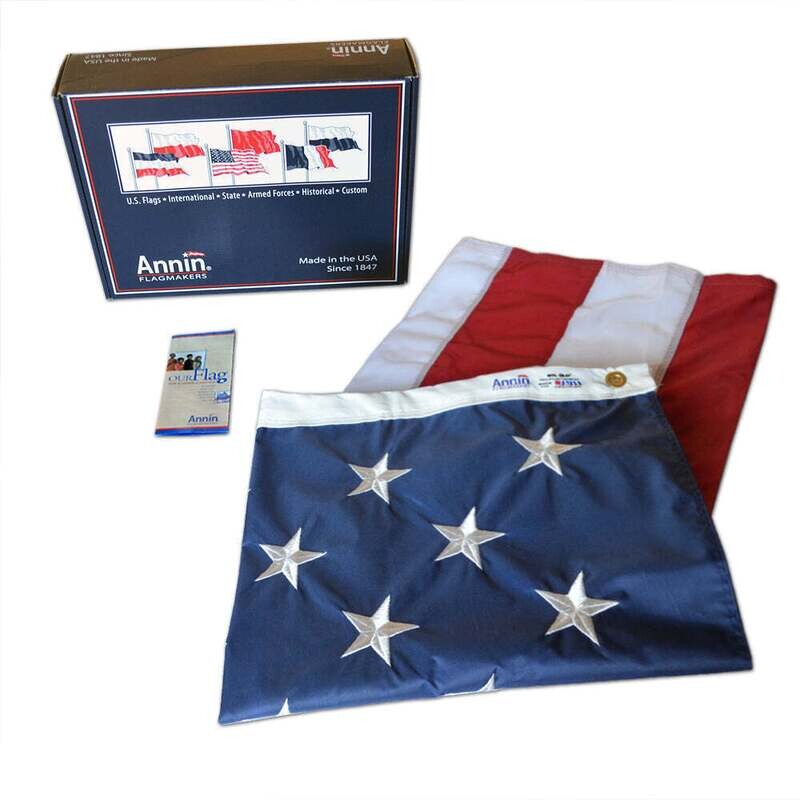 American Flag 6x10 ft. Nylon SolarGuard Nyl-Glo , 100% Made in USA with Sewn Stripes, Embroidered Stars and Brass Grommets.
