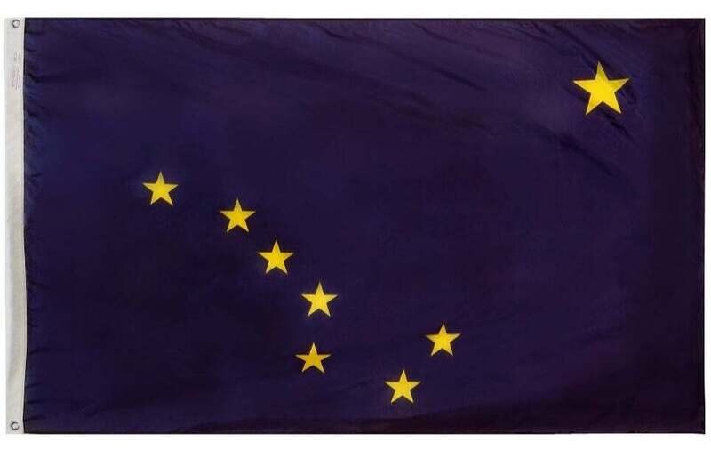 Alaska State Flag 2x3 ft. Nylon SolarGuard Nyl-Glo 100% Made in USA to Official State Design Specifications.