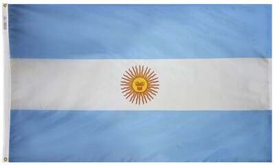 Argentina Flag 3x5 ft. Nylon SolarGuard Nyl-Glo 100% Made in USA to Official United Nations Design Specifications. Argentina Flag 3x5 ft. Nylon SolarGuard Nyl-Glo 100% Made in USA to Official United Nations Design Specifications.