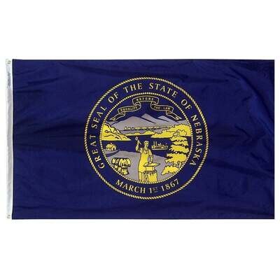 Nebraska State Flag 3x5 ft. Nylon SolarGuard Nyl-Glo 100% Made in USA to Official State Design Specifications.