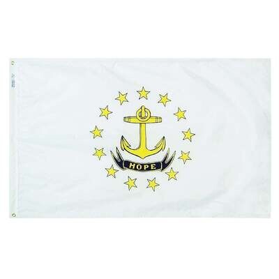 Rhode Island State Flag 3x5 ft. Nylon SolarGuard Nyl-Glo 100% Made in USA to Official State Design Specifications.