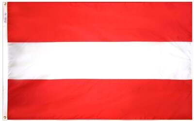 Austria Flag 3x5 ft. Nylon SolarGuard Nyl-Glo 100% Made in USA to Official United Nations Design Specifications. Austria Flag 3x5 ft. Nylon SolarGuard Nyl-Glo 100% Made in USA to Official United Nations Design Specifications.