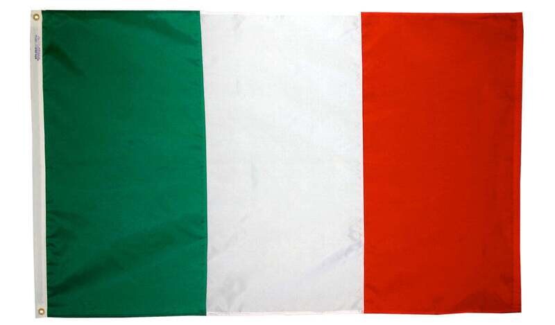 Italy Flag 3x5 ft. Nylon SolarGuard Nyl-Glo 100% Made in USA to Official United Nations Design Specifications.