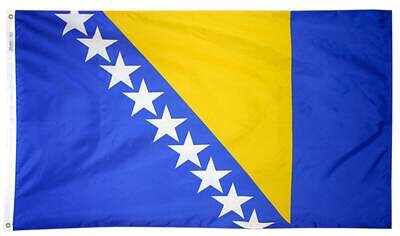 Bosnia-Herzegovina Flag 5x8 ft. Nylon SolarGuard Nyl-Glo 100% Made in USA to Official United Nations Design Specifications.