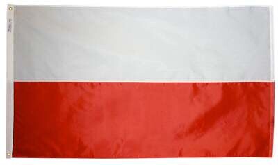 Poland Flag 4x6 ft. Nylon SolarGuard Nyl-Glo 100% Made in USA to Official United Nations Design Specifications. Poland Flag 4x6 ft. Nylon SolarGuard Nyl-Glo 100% Made in USA to Official United Nations Design Specifications.