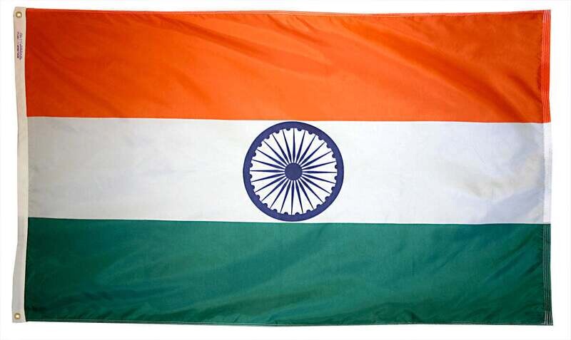 India Flag 2x3 ft. Nylon SolarGuard Nyl-Glo 100% Made in USA to Official United Nations Design Specifications.