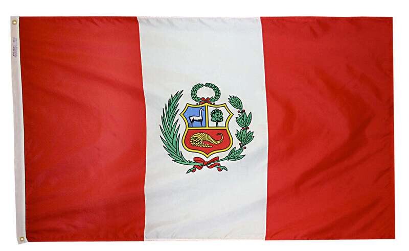 Peru Flag 2x3 ft. Nylon SolarGuard Nyl-Glo 100% Made in USA to Official United Nations Design Specifications.