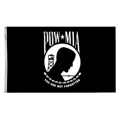 POW/MIA  single sided Flag 12x18 in. Nylon SolarGuard Nyl-Glo 100% Made in USA.
