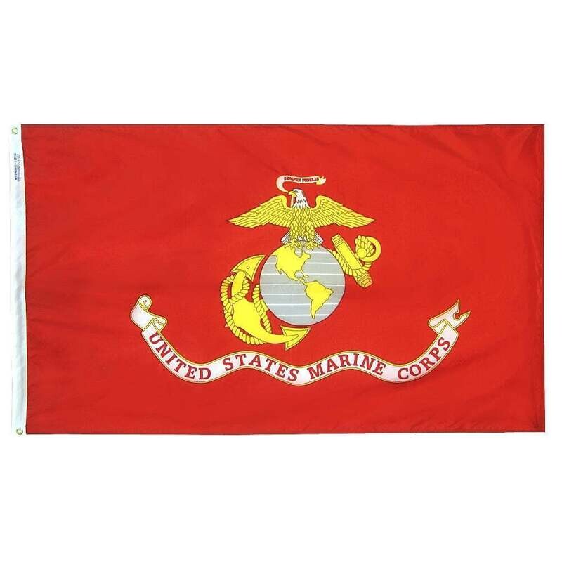 U.S. Marine Corps Military Flag 5x8 ft. Nylon SolarGuard Nyl-Glo 100% Made in USA to Official Specifications. Officially Licensed Manufacturer.