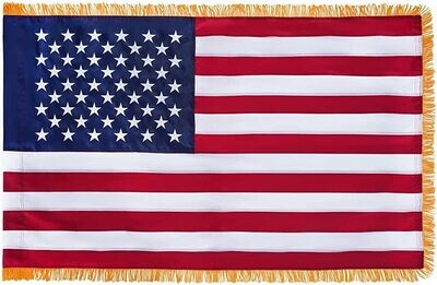 3x5 Colonial US Flag with fringe.  Nylon SolarGuard Nyl-Glo , 100% Made in USA with Sewn Stripes and embroidered stars. Annin 21500