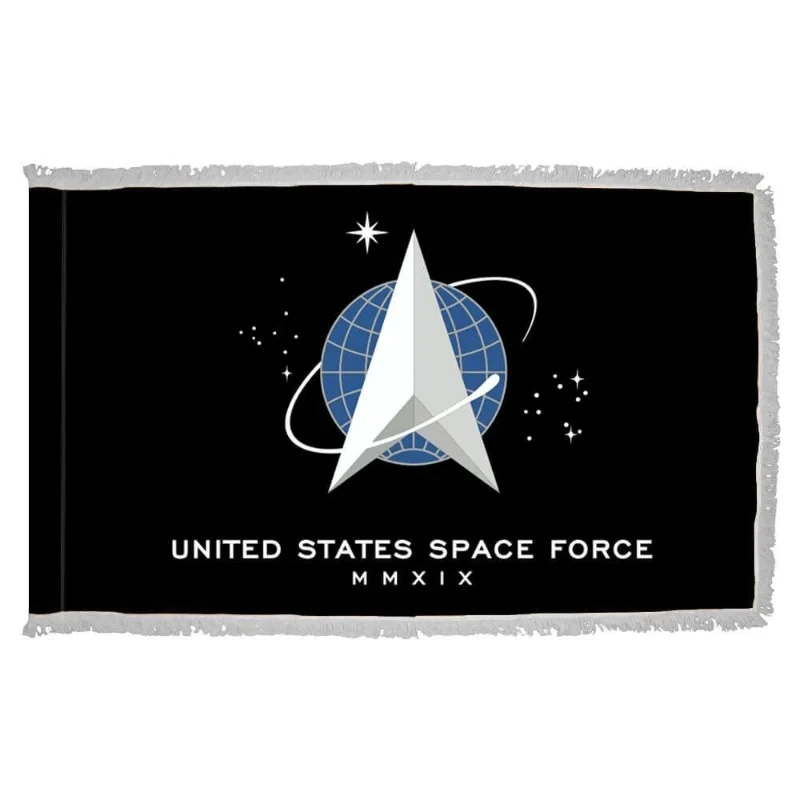 U.S. Space Force Flag 3x5 ft. Nylon SolarGuard Nyl-Glo 100% with fringe & pole sleeve. Made in USA to Official Specifications. Officially Licensed Manufacturer.