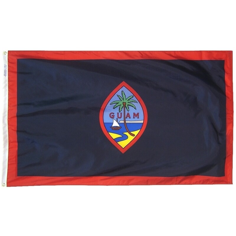 Guam Flag 3x5 ft. Nylon SolarGuard Nyl-Glo 100% Made in USA to Official United Nations Design Specifications.