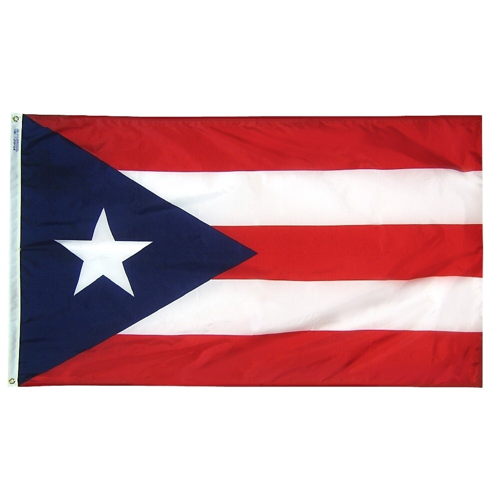 Puerto Rico Flag 3x5 ft. Nylon SolarGuard Nyl-Glo 100% Made in USA to Official United Nations Design Specifications.