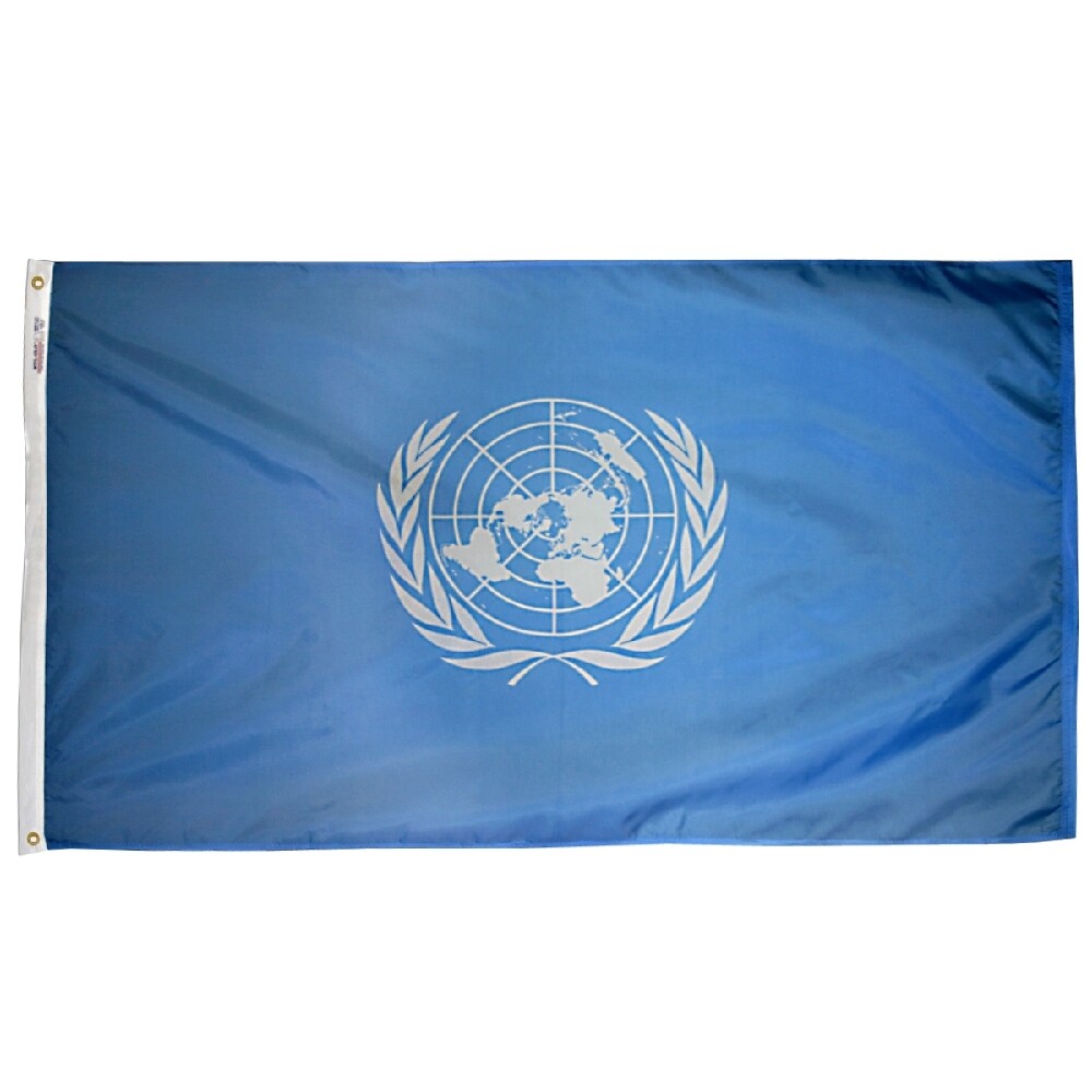 United Nations Flag 2x3 ft. Nylon SolarGuard Nyl-Glo 100% Made in USA to Official United Nations Design Specifications.