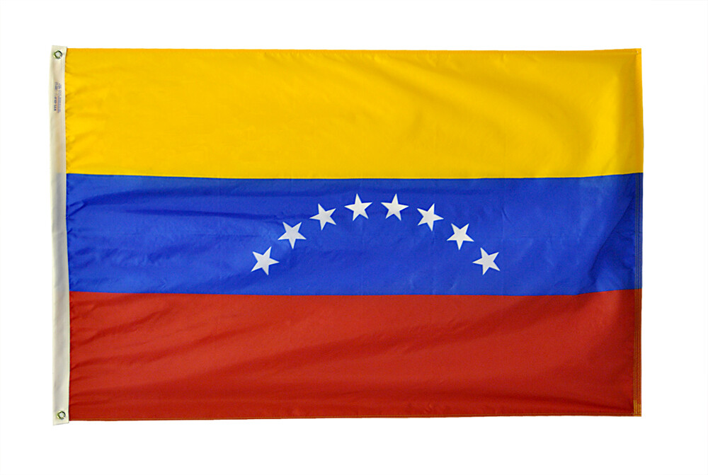 Venezuela Civil Flag 3x5 ft. Nylon SolarGuard Nyl-Glo 100% Made in USA to Official United Nations Design Specifications.