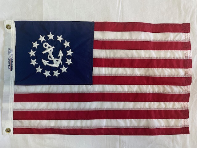 Yacht Ensign, 12x18 inches, All Weather, SolarGuard Nylon, 100% Made in USA with Sewn Stripes, Embroidered Stars and Brass Grommets.