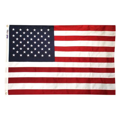 American Flag 3x5 ft. Tough-Tex the Strongest, Longest Lasting Flag , 100% Made in USA with Sewn Stripes, Embroidered Stars and Brass Grommets. American Flag 3x5 ft. Tough-Tex the Strongest, Longest Lasting Flag , 100% Made in USA with Sewn Stripes, Embroidered Stars and Brass Grommets.