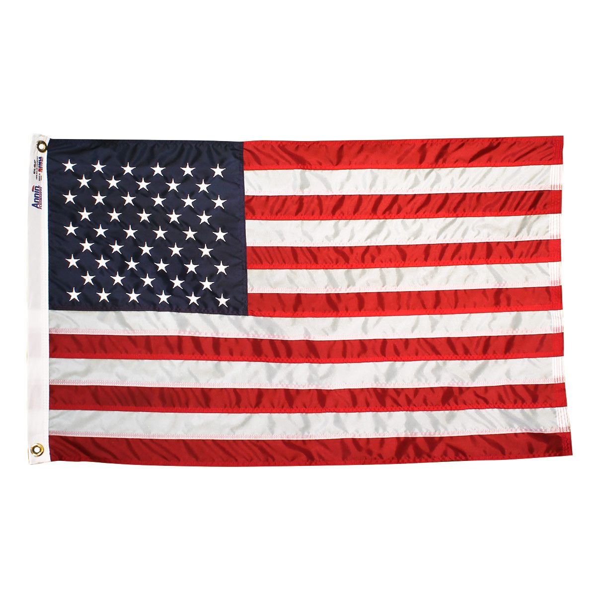 American Flag 5x8 ft. Nylon SolarGuard Nyl-Glo , 100% Made in USA with Sewn Stripes, Embroidered Stars and Brass Grommets.