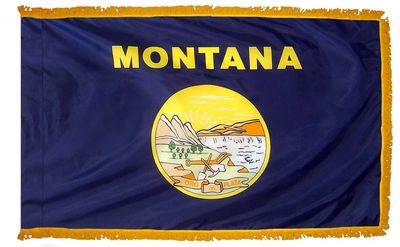 Montana State Flag 3x5 ft. Nylon with Pole Sleeve and Gold Fringe for Parades, and Indoor Display Montana State Flag 3x5 ft. Nylon with Pole Sleeve and Gold Fringe for Parades, and Indoor Display