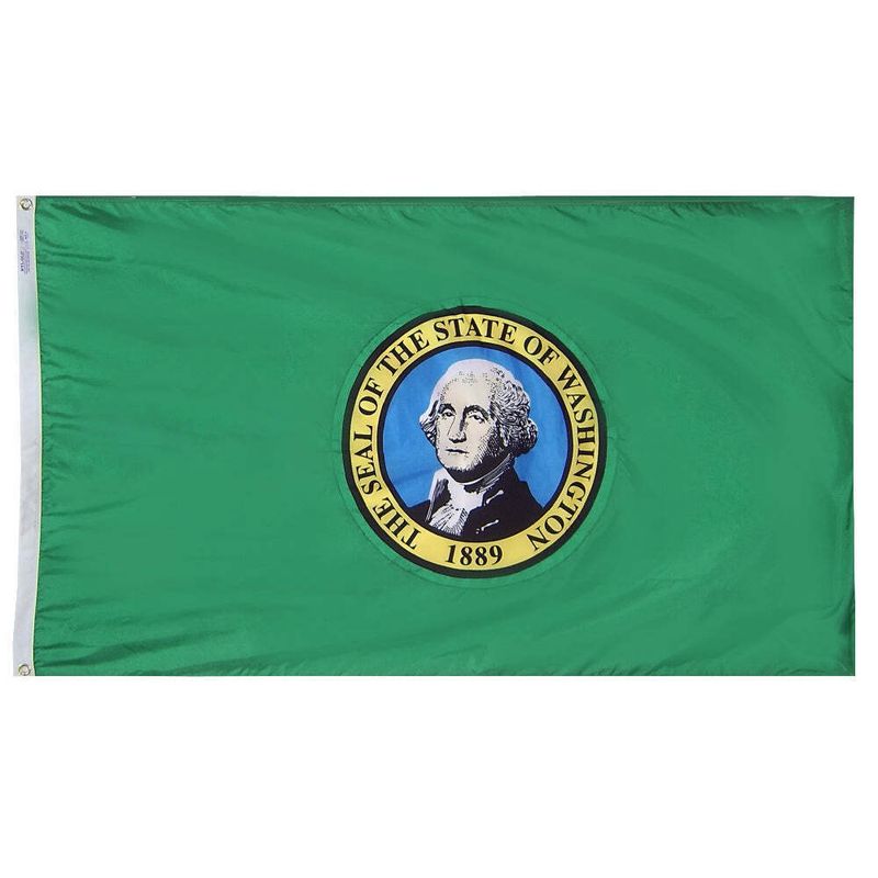 Washington State Flag 3x5 ft. Nylon SolarGuard Nyl-Glo 100% Made in USA to Official State Design Specifications.