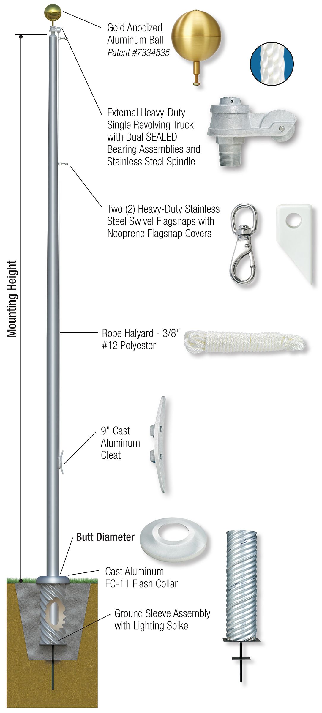 25 foot, Xtreme Flagpole, External Rope Halyard. Concord Xtreme  Series - XESR 25.  Many options available. FREE FREIGHT